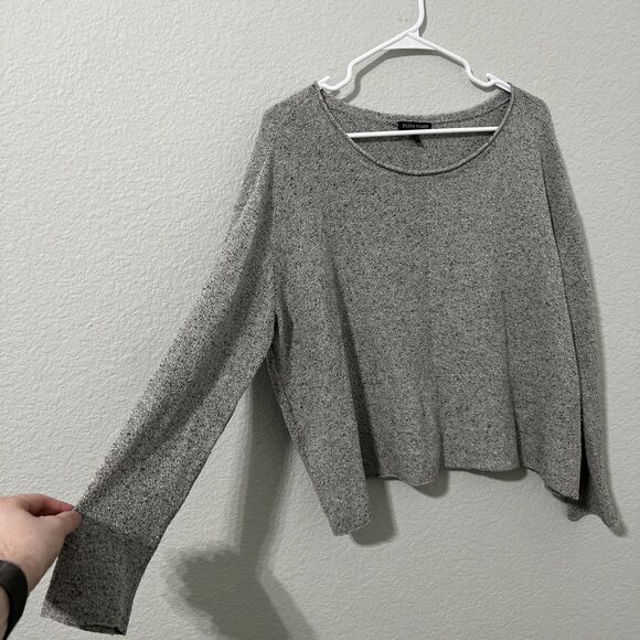 Eileen Fisher Open Neck Silk Heather Grey Slub Knit Sweater Size Medium - Picture 2 of 5